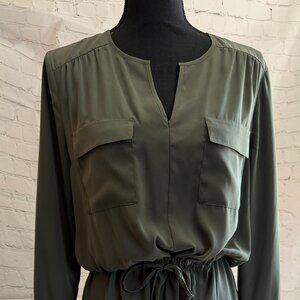 Maison Jules Olive Green Long Sleeve Mini Dress | Shirt Dress